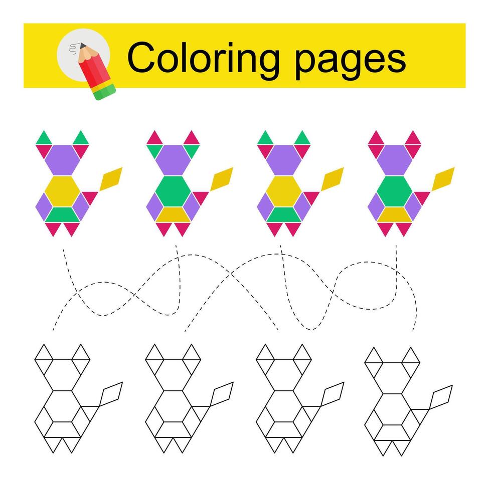 Educational game for kids. Go through the maze and color a cartoon animal according to the pattern. vector