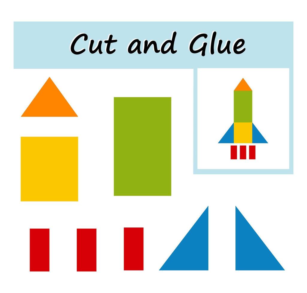DIY worksheet. Illustration of rocket ship from geometric shapes. vector