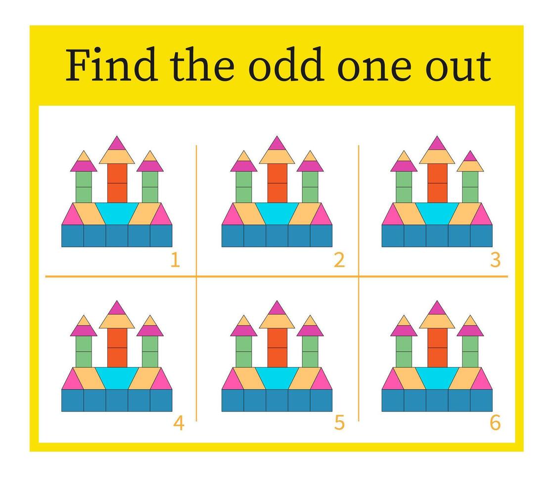 Puzzle game for children. Task for development of attention and logic. Cartoon castle. vector
