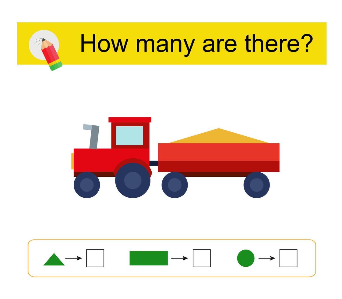 Math activity for kids. Number range up to 15. Cartoon truck. vector