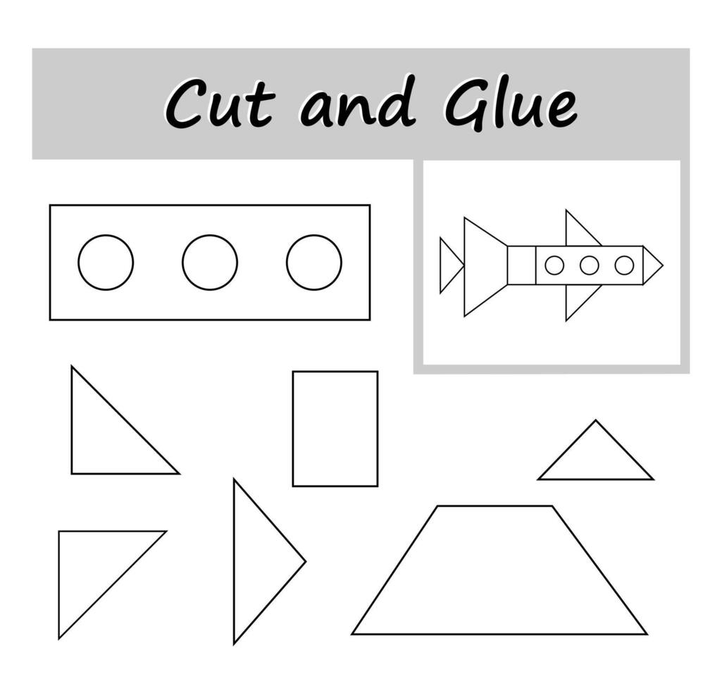 DIY worksheet. Color, cut parts of the image and glue on the paper. Illustration of cartoon airplane. vector