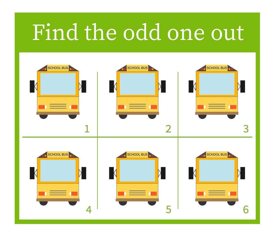 Puzzle game for children. Task for development of attention and logic. Cartoon school bus. vector