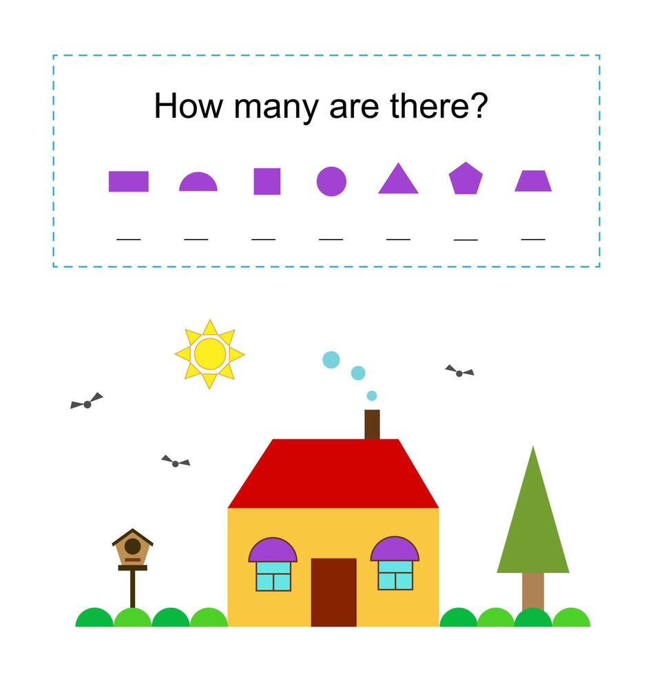 Math activity for kids How many geometric shapes vector