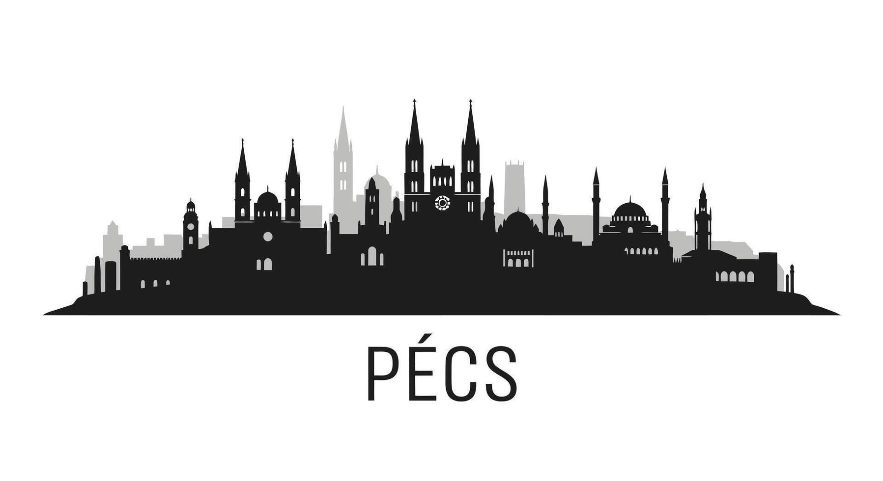 Pecs Hungary Skyline Silhouette with Cityscape. vector