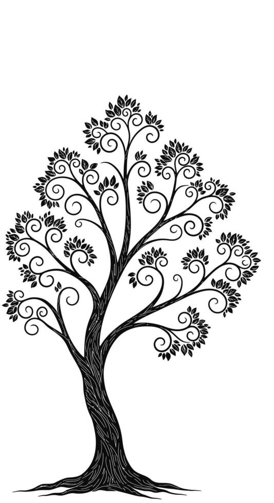 Ornamental Tree with Black Silhouette, and Isolated. vector
