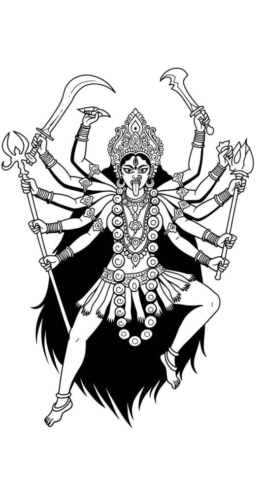 Kali Goddess with Hindu Mythology, and Line Art. vector
