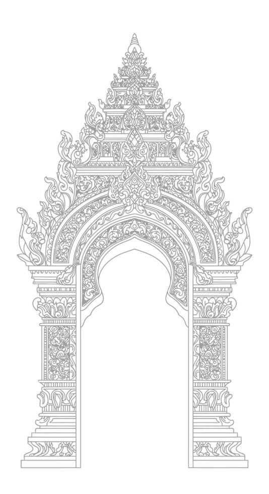 Temple Gate Ornate White Line Art. vector