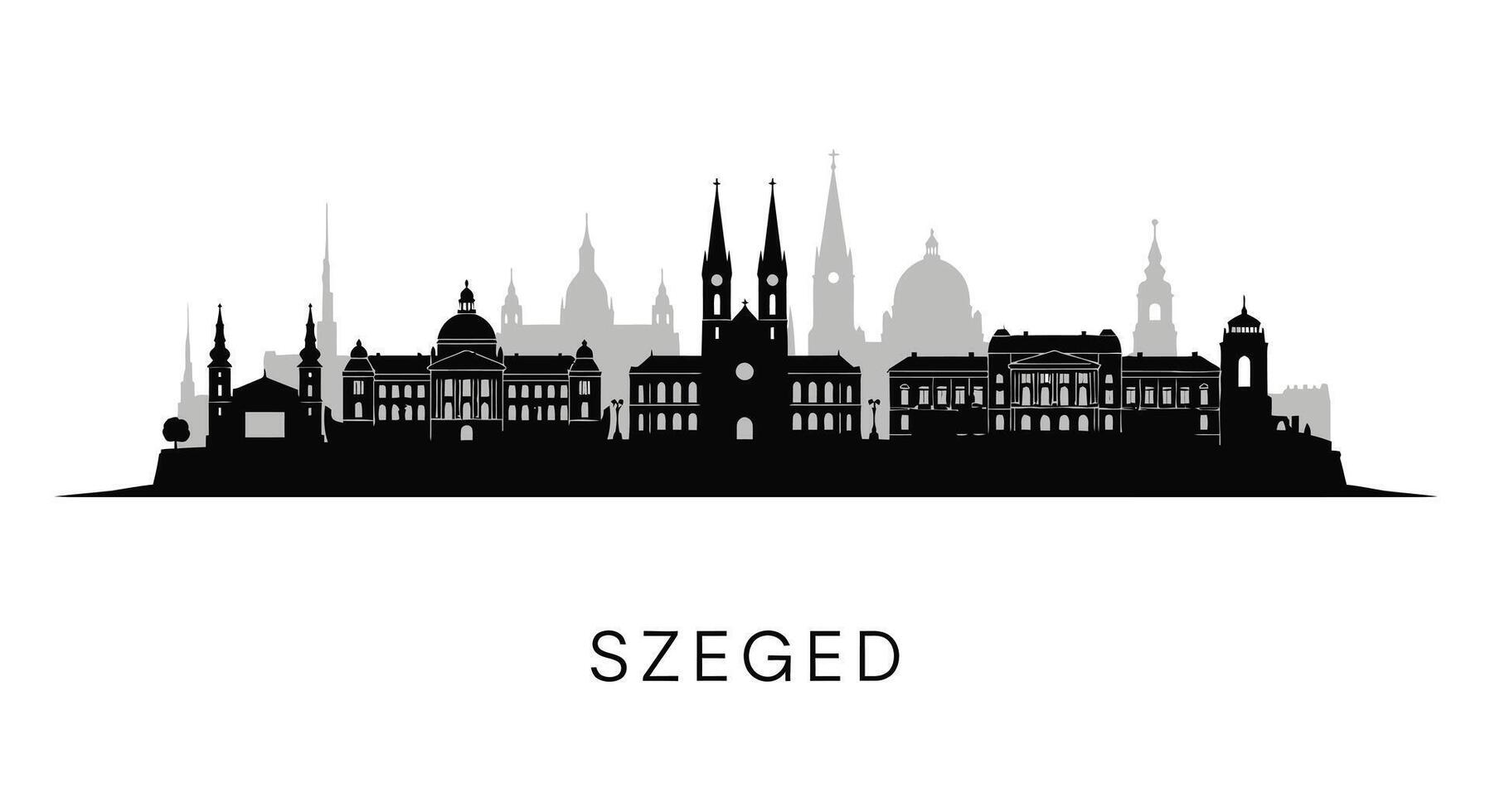 Szeged Skyline with Hungary Cityscape, and Silhouette. vector