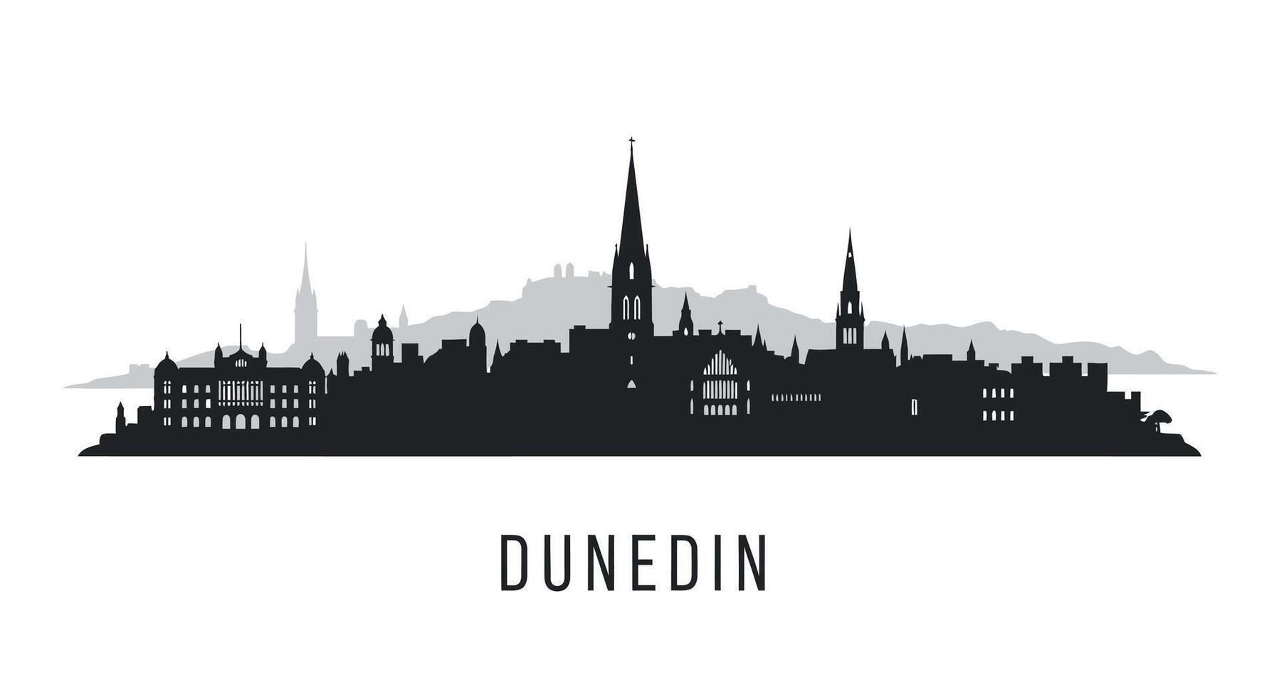Dunedin City Skyline with New Zealand, and Silhouette. vector