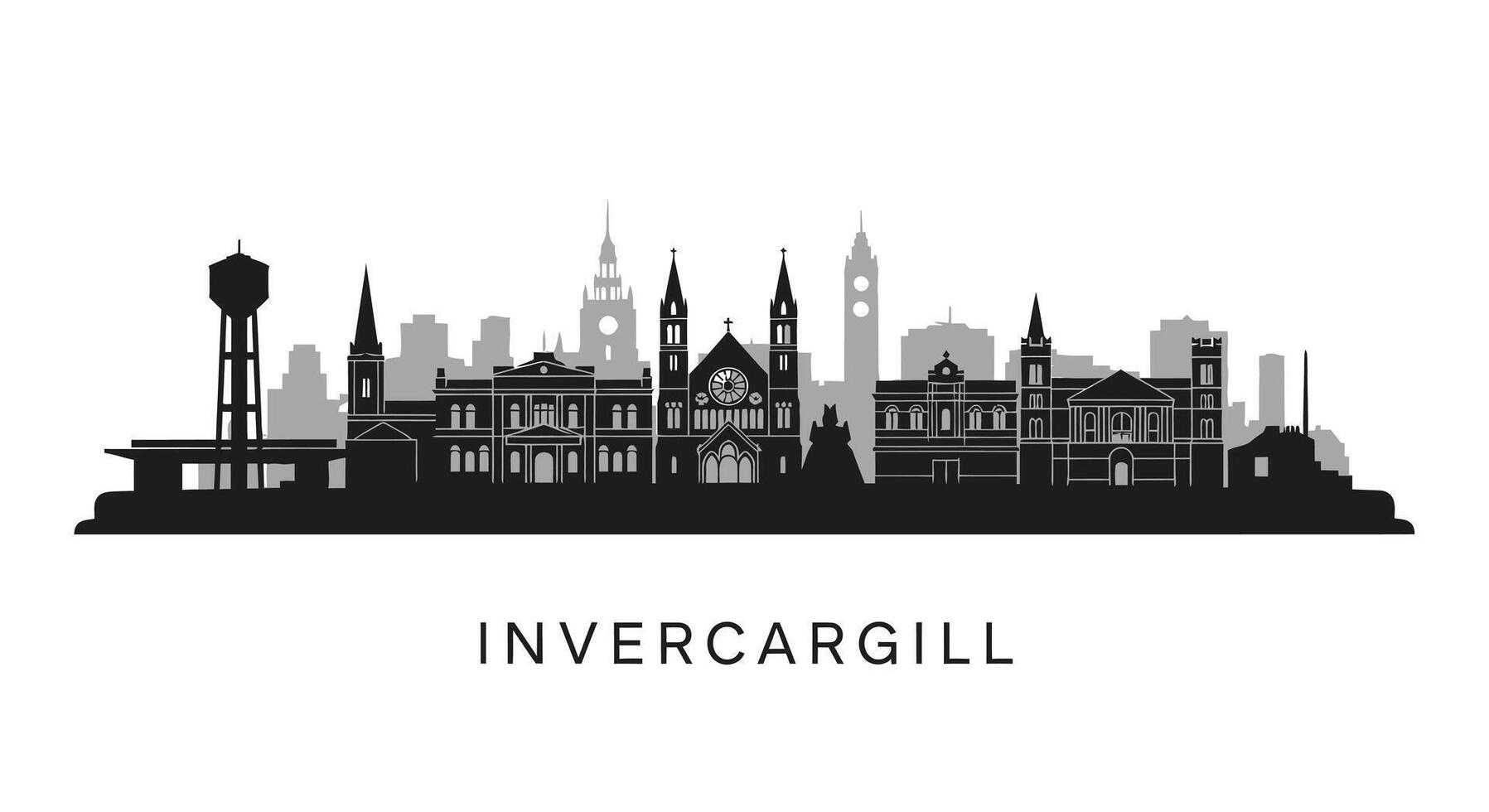Invercargill New Zealand with Skyline, , and Silhouette. vector