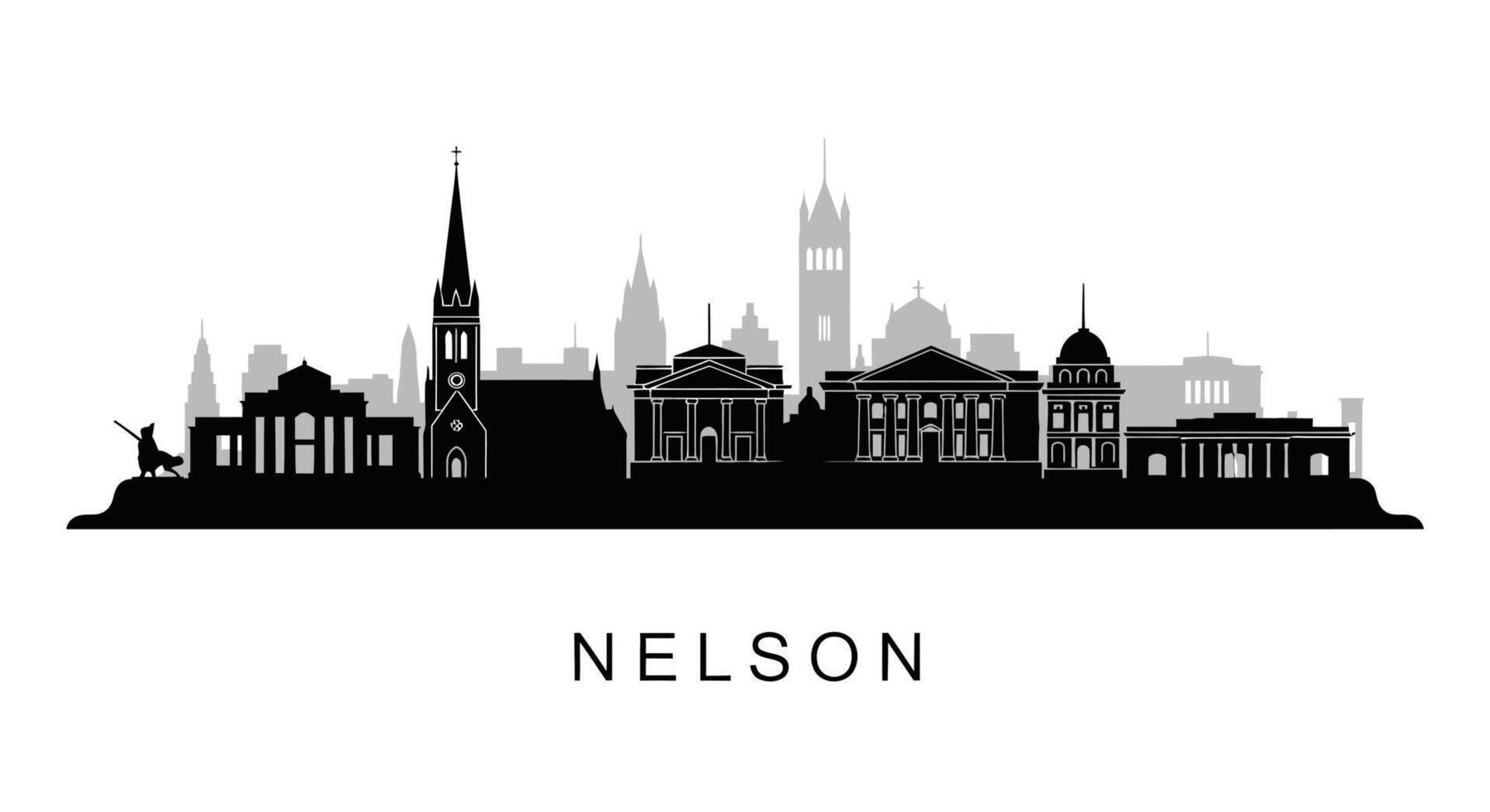 Nelson NZ Skyline Silhouette with Black and White. vector