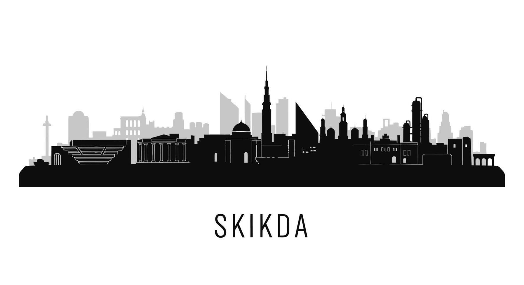 Skikda skyline silhouette with Algeria city. vector