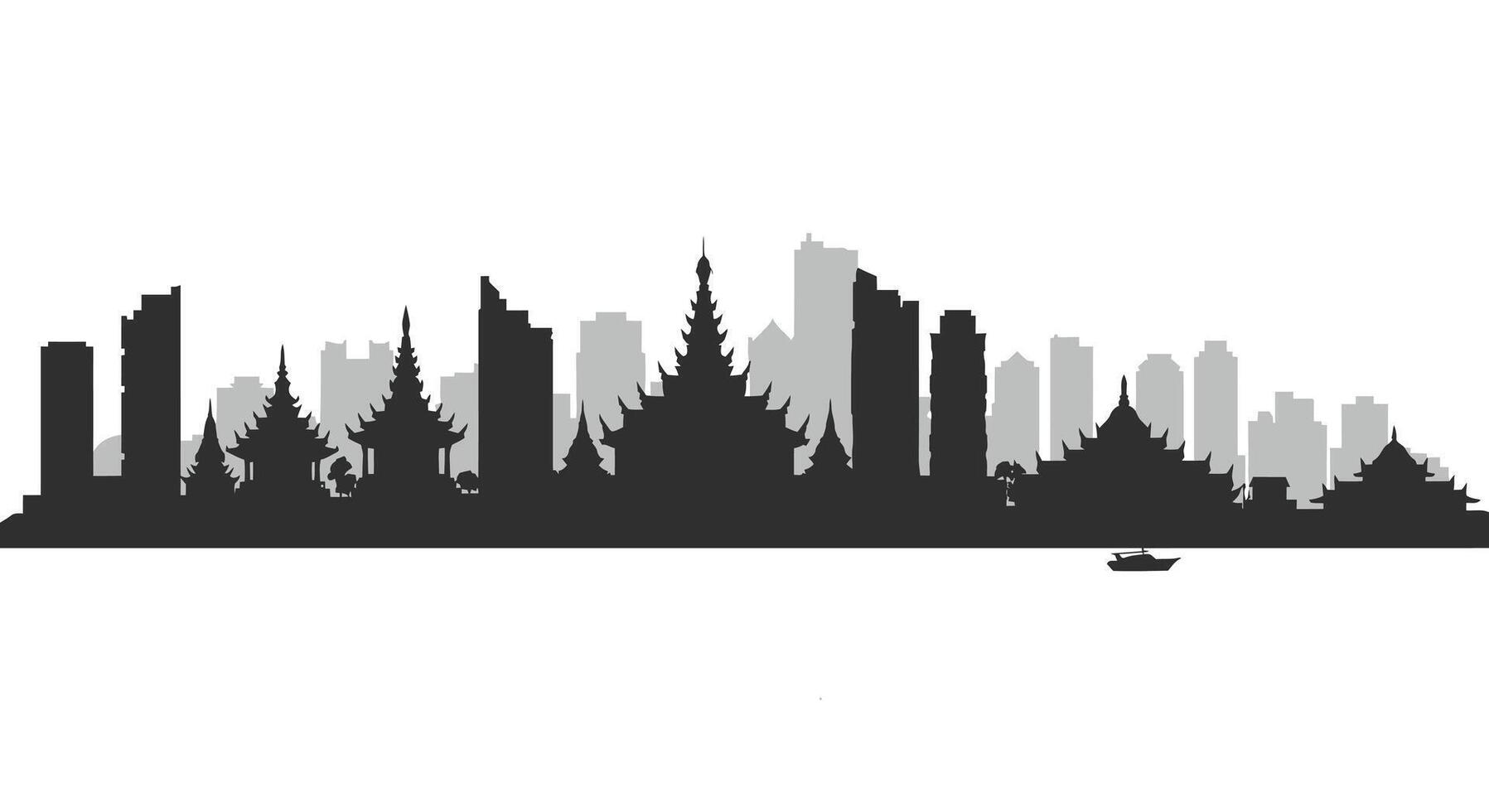 Yangon Myanmar Skyline Cityscape Silhouette. vector
