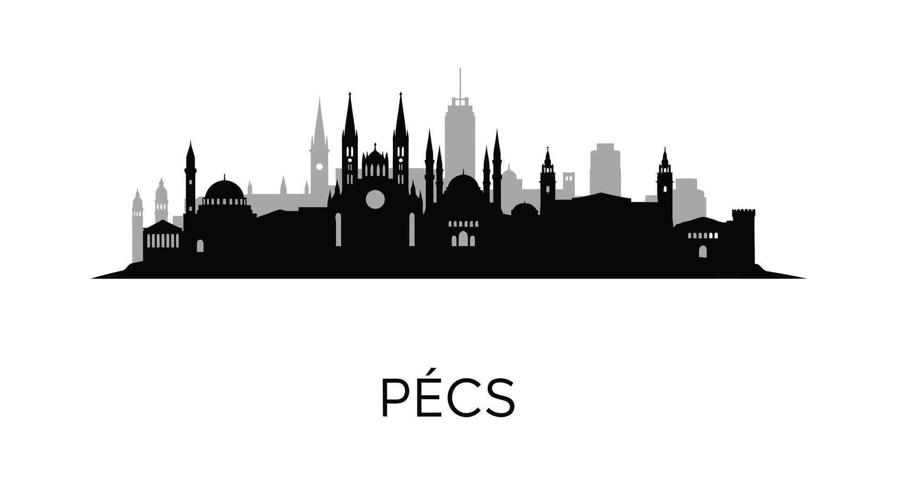 Pcs Hungary City Skyline Silhouette with Architecture. vector