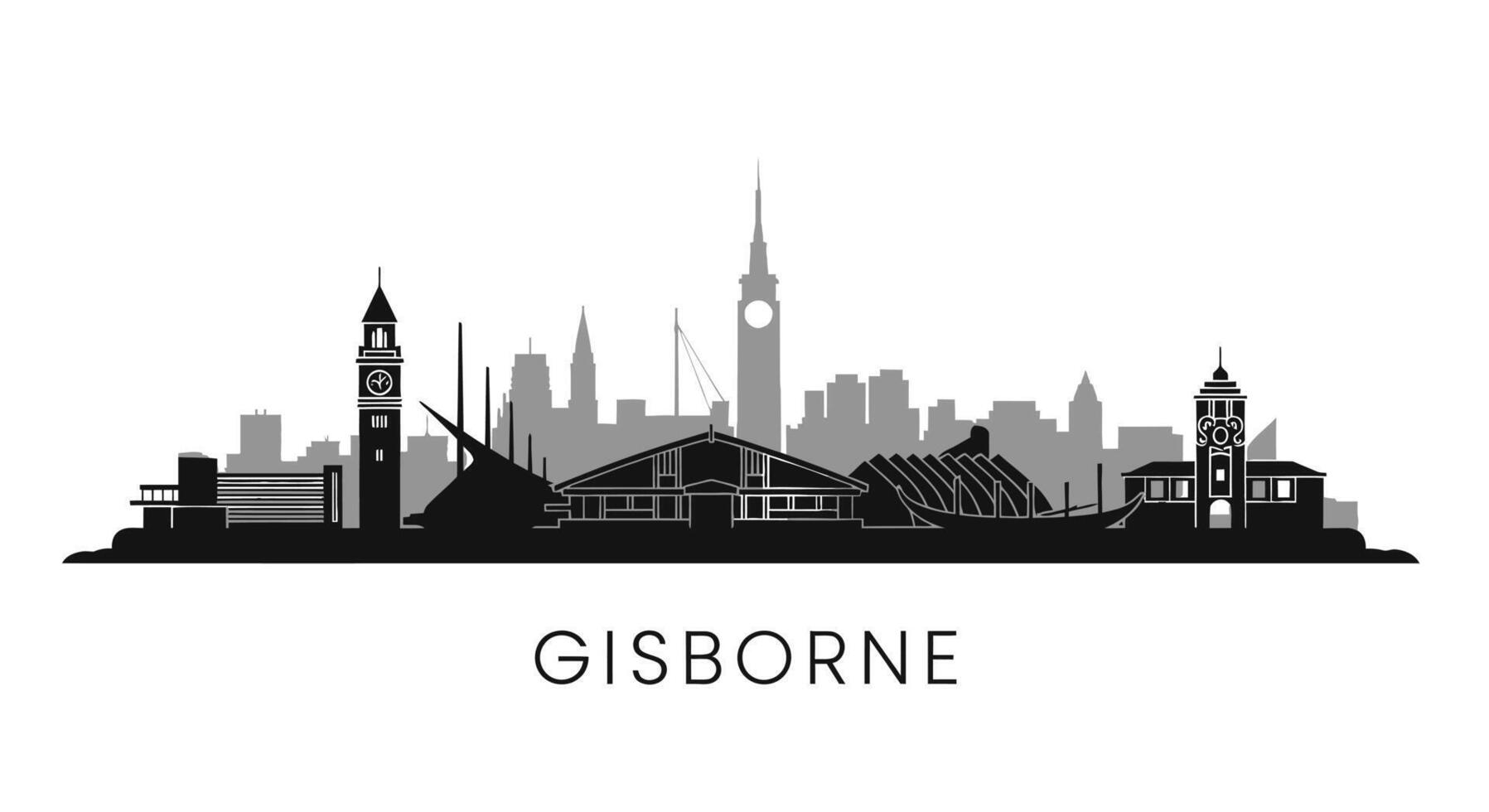 Gisborne New Zealand Skyline with Black Silhouette. vector