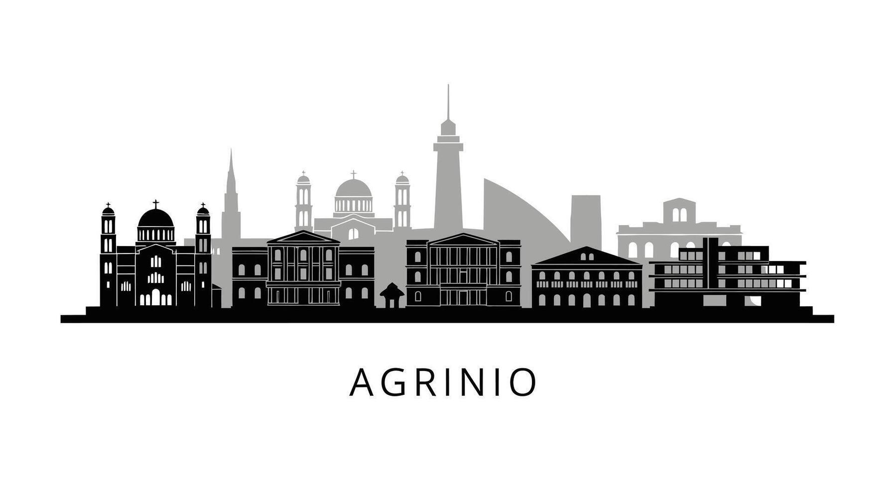 Agrinio skyline with Greece, and silhouette. vector