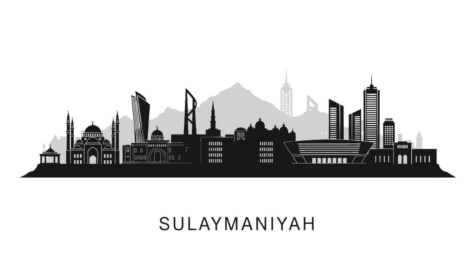 Sulaymaniyah Skyline Black with Silhouette. vector