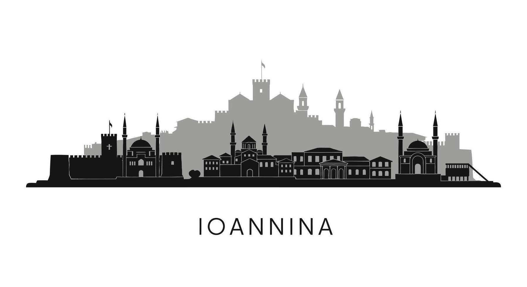 Ioannina with Greece, and Skyline Cityscape Silhouette. vector