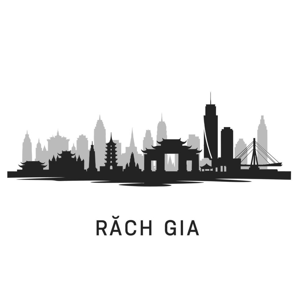 Rach Gia with Vietnam Skyline Silhouette . vector