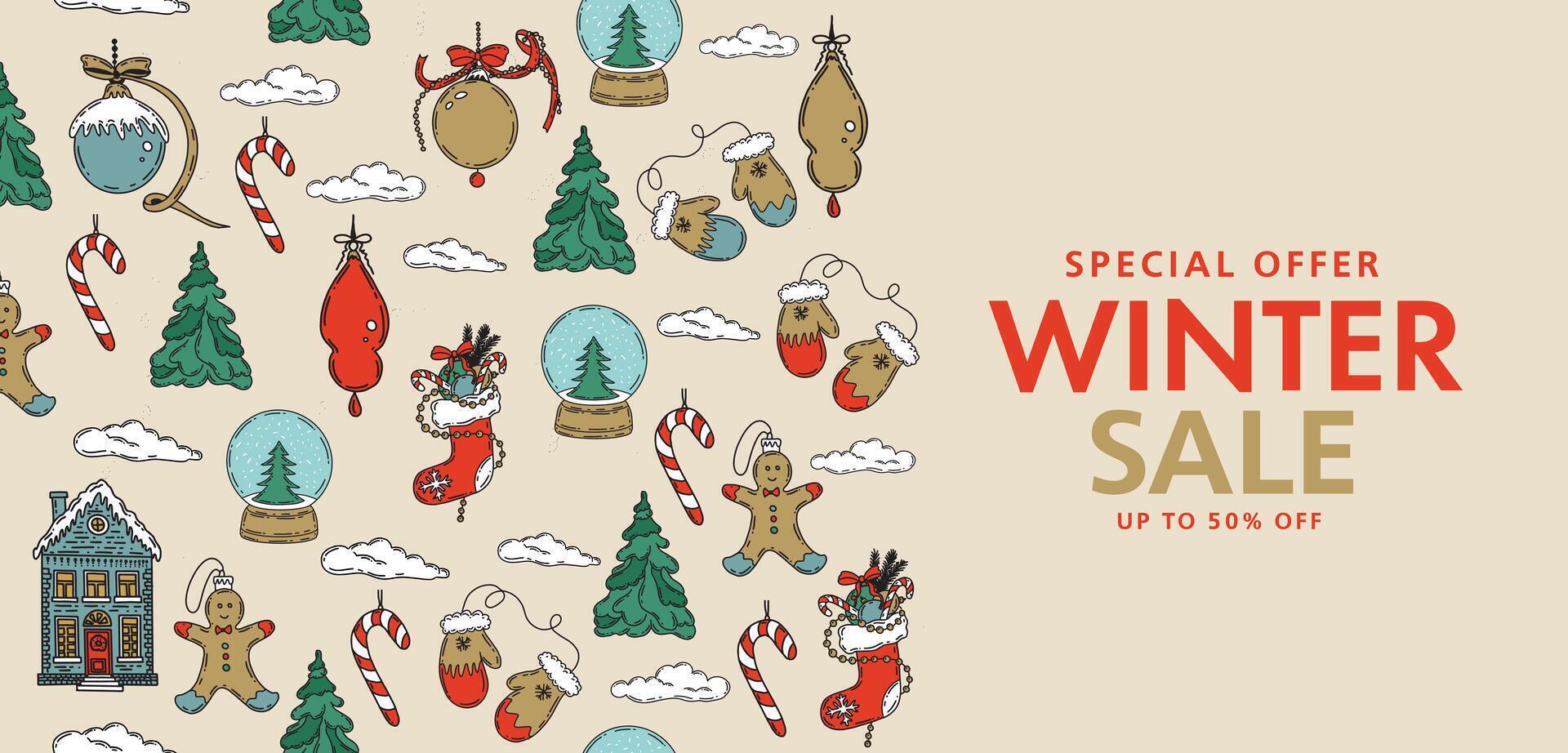 Christmas sale, pattern. Hand drawn illustration vector