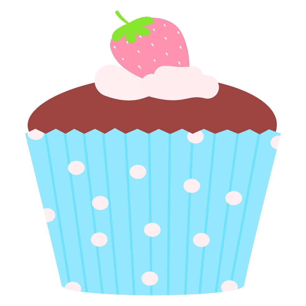 Cupcake with strawberry topping vector