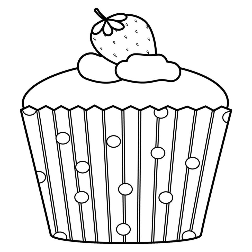 Cupcake with strawberry topping line art vector