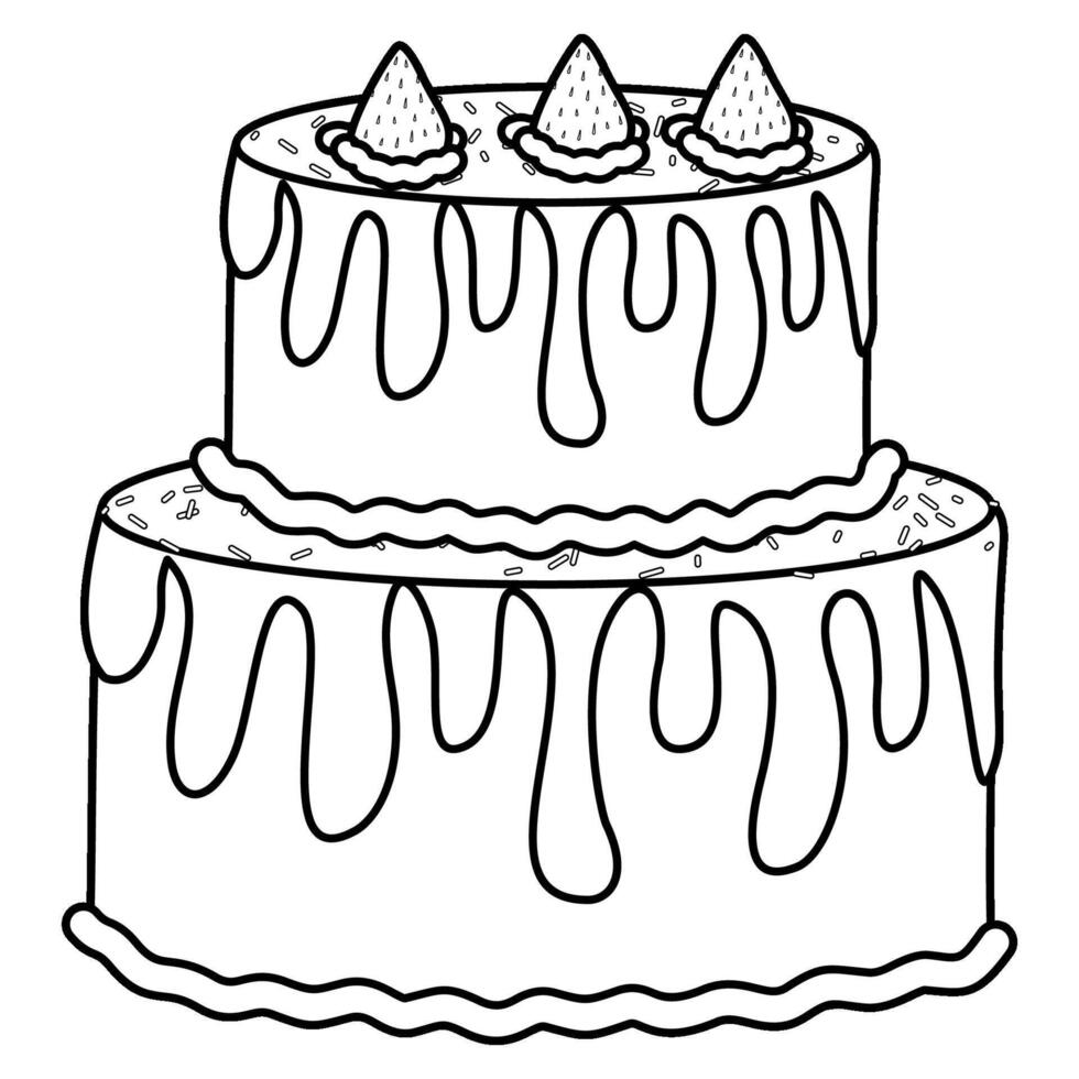 Cake with strawberries line art vector