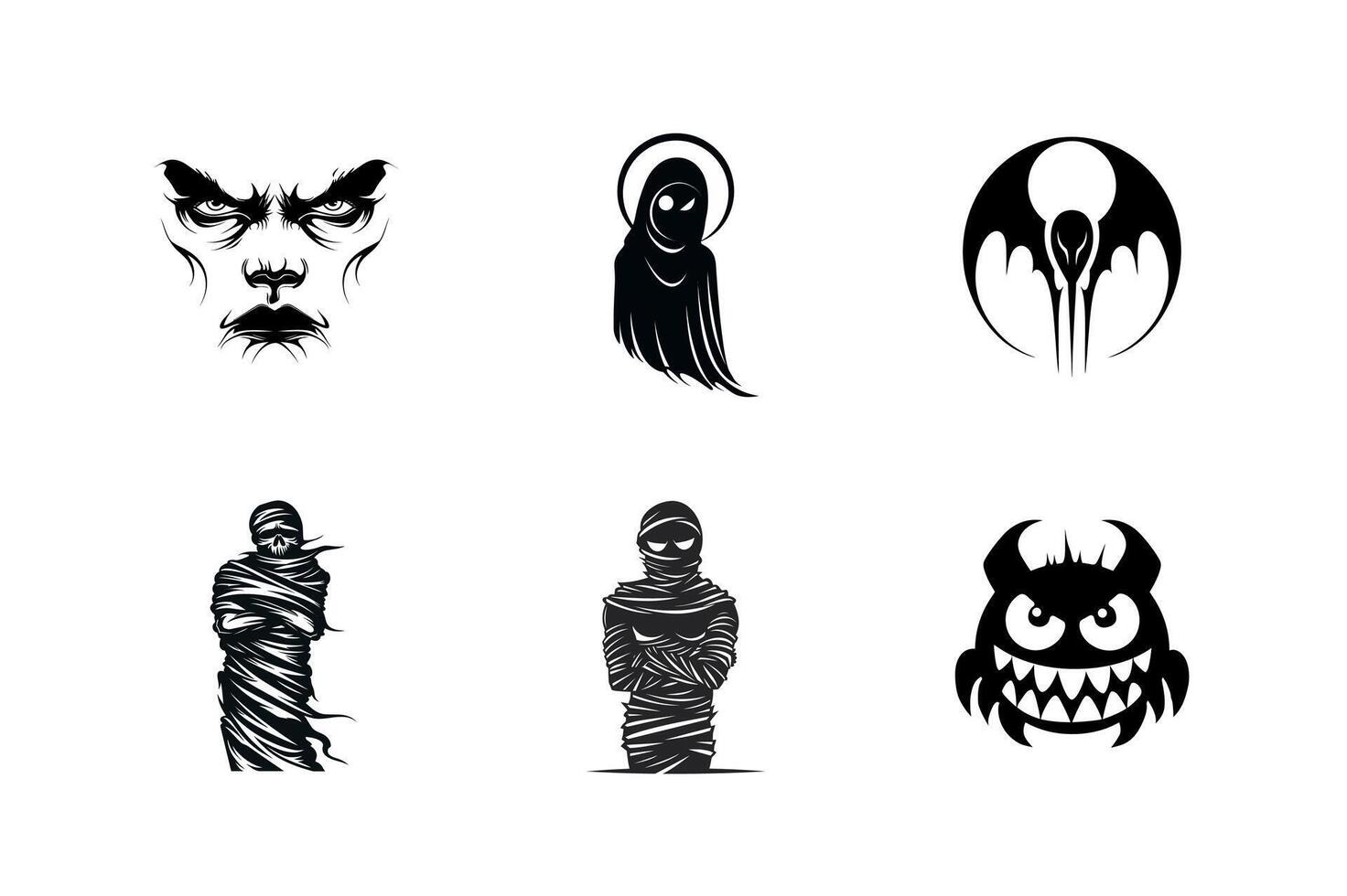 Collection of monochrome horror character illustrations vector