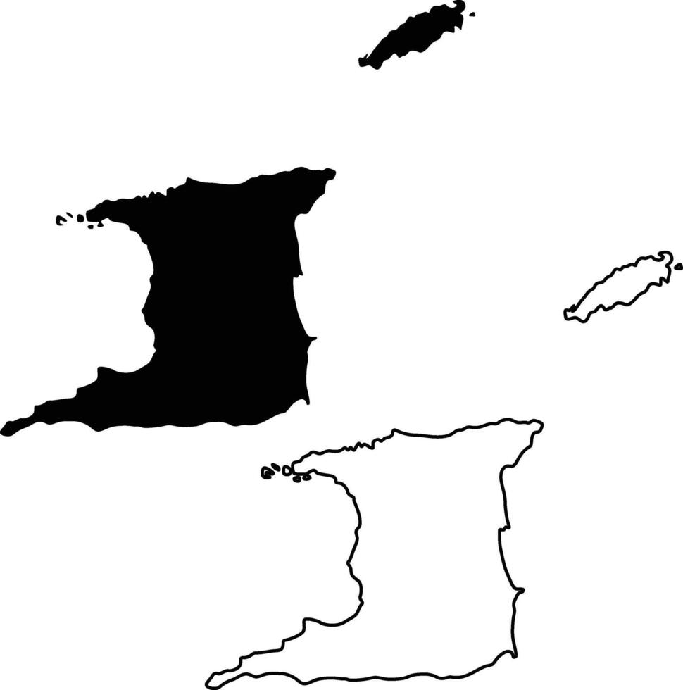 Map of Trinidad and Tobago Silhouette Flat and Outline Design vector