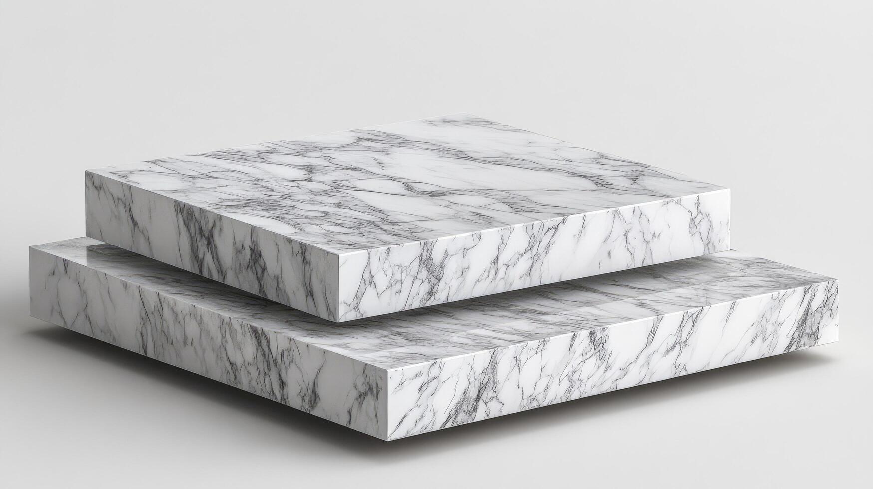 three white Marble cube, square box podium in white background. concept scene stage showcase for new product, promotion sale, banner, presentation photo