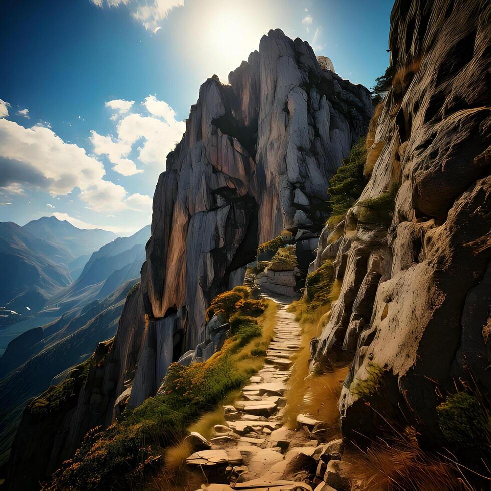 High Mountain Hiking Trail Scenic View photo