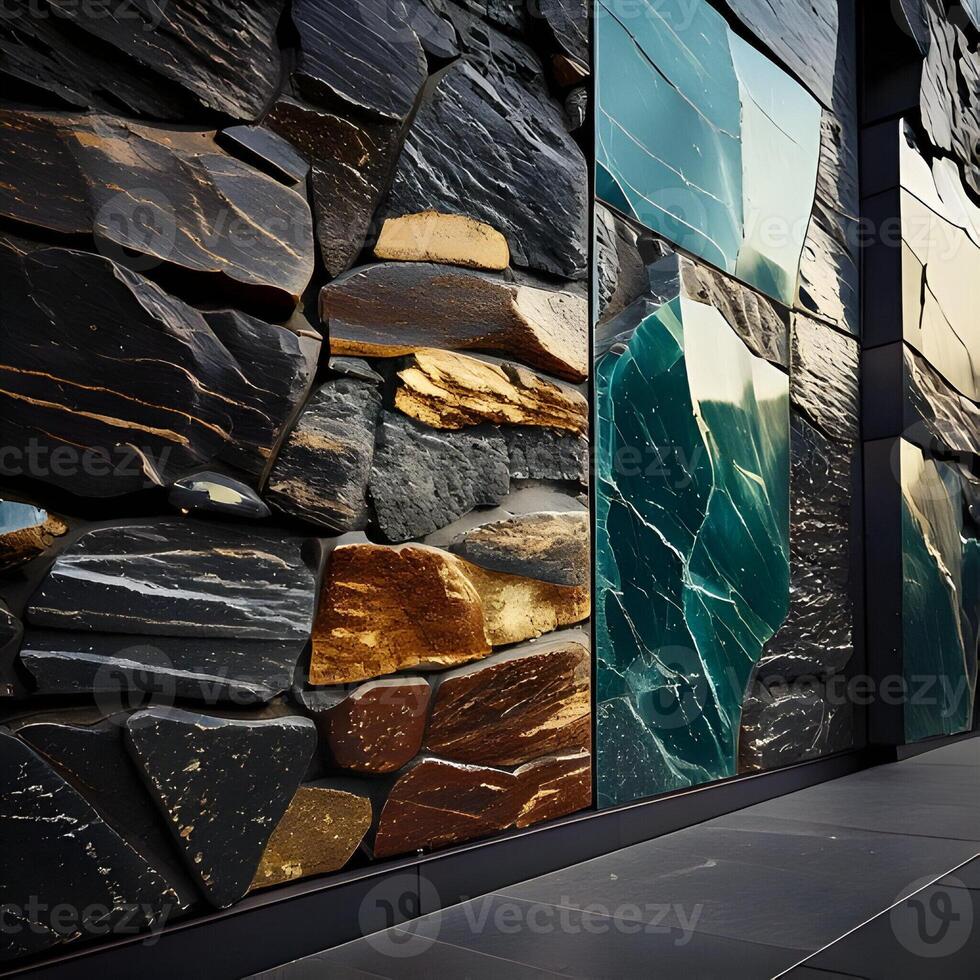 Dark Stone and Glass Wall Texture photo