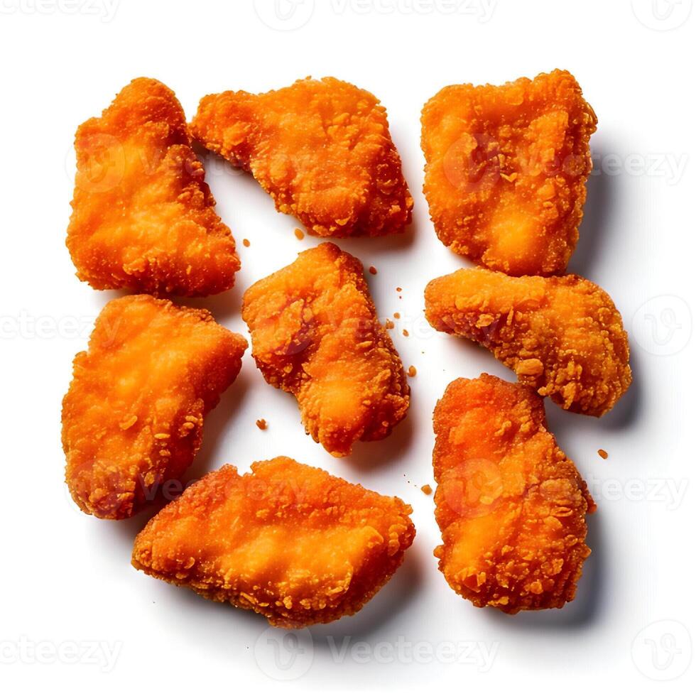 Golden Crispy Chicken Nuggets on White Background photo