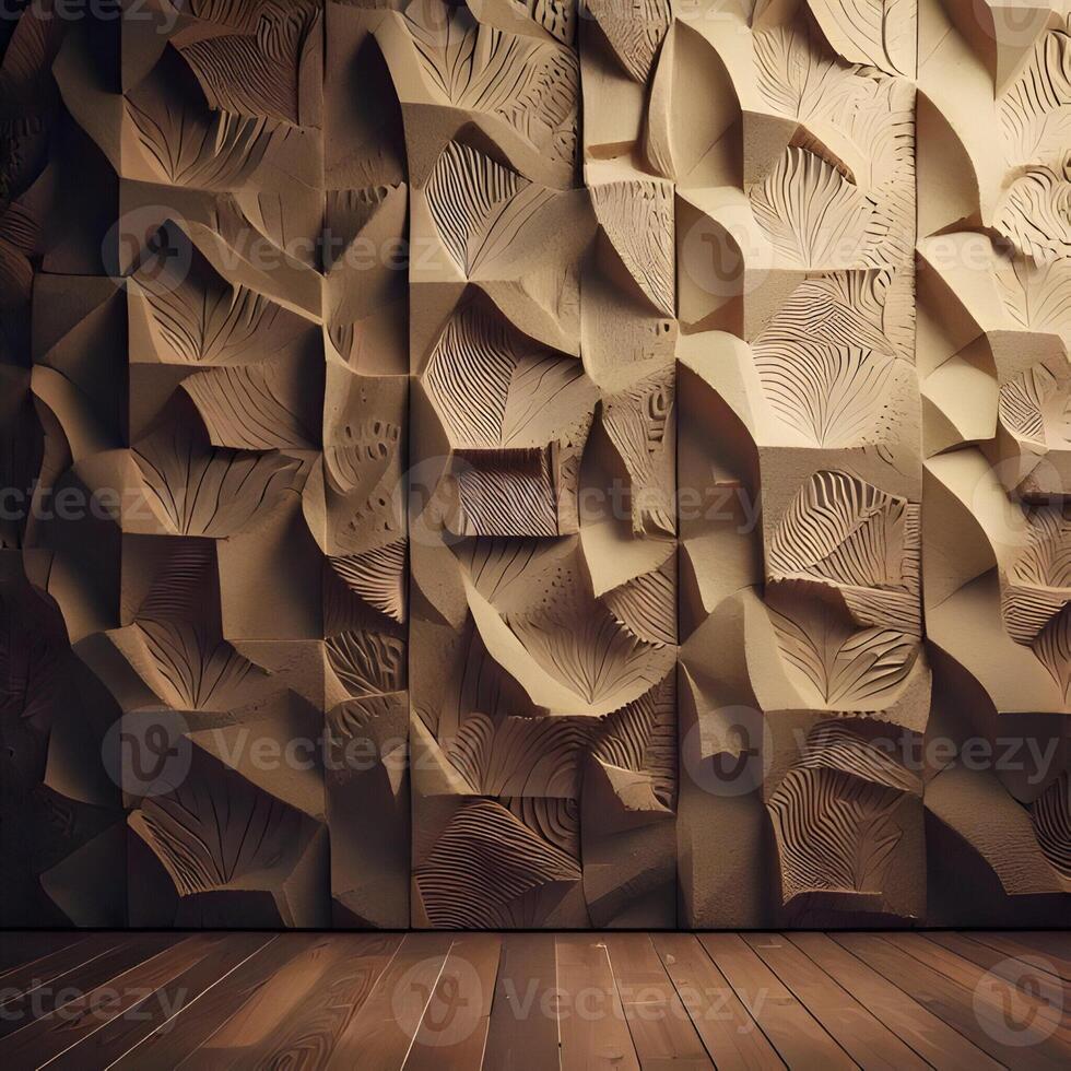 Abstract Brown Wooden Wall Texture with Geometric Patterns photo