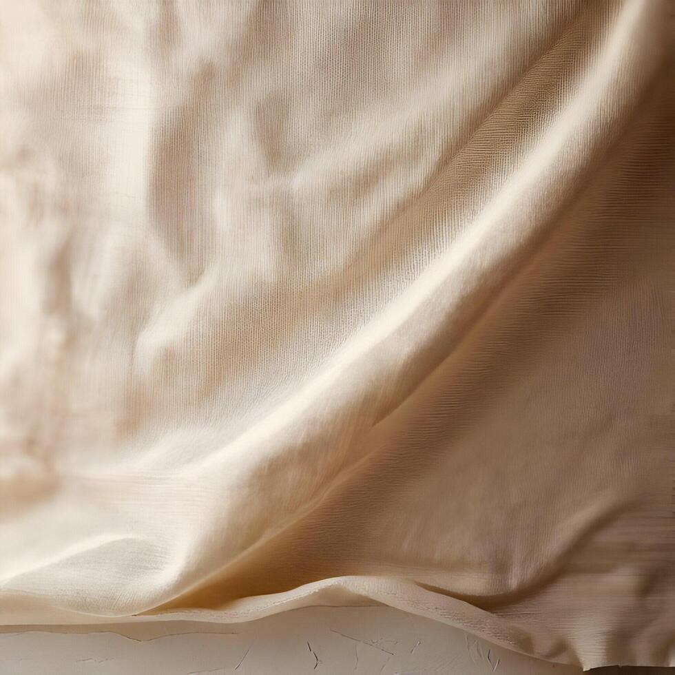 Beige Fabric Drape with Soft Creases and Subtle Light and Shadow photo
