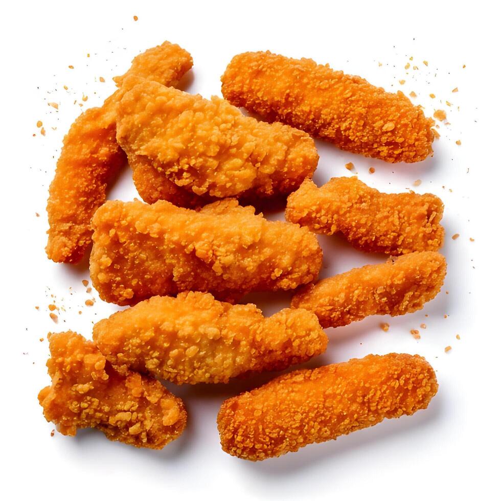 Crispy Breaded Chicken Tenders on White Background photo