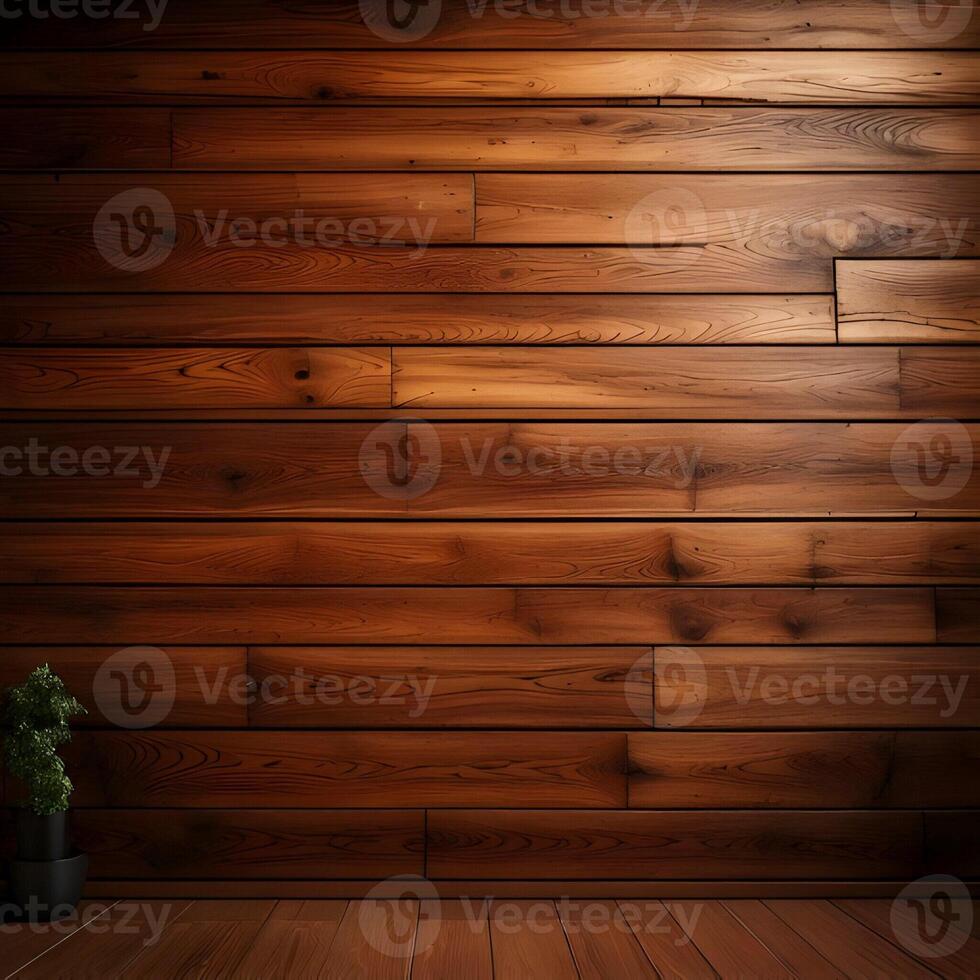 Dark Brown Wooden Wall Background with Small Plant photo