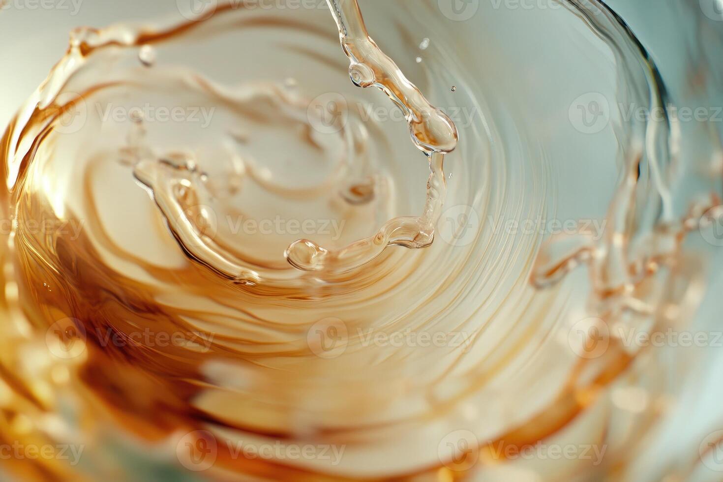 Delicate tea pouring into translucent cup, creating elegant swirling patterns in warm light photo