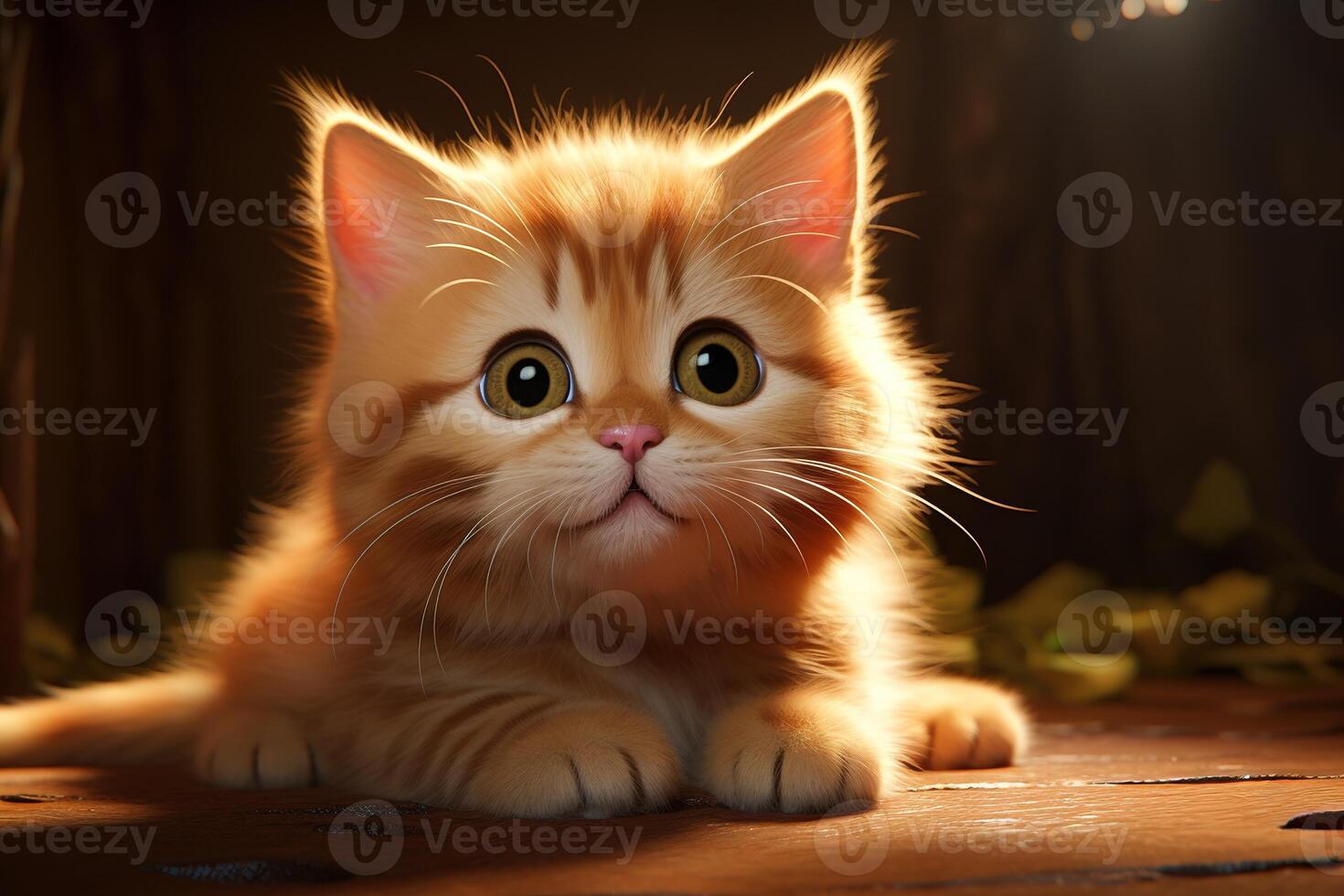 A cartoon cat sitting on a wooden floor photo