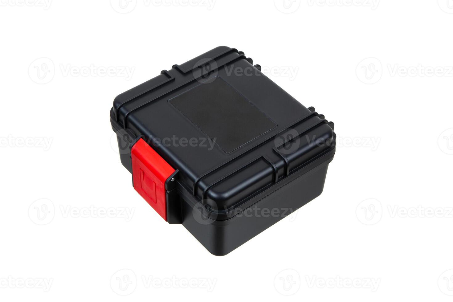 Rugged storage box with red latch photo