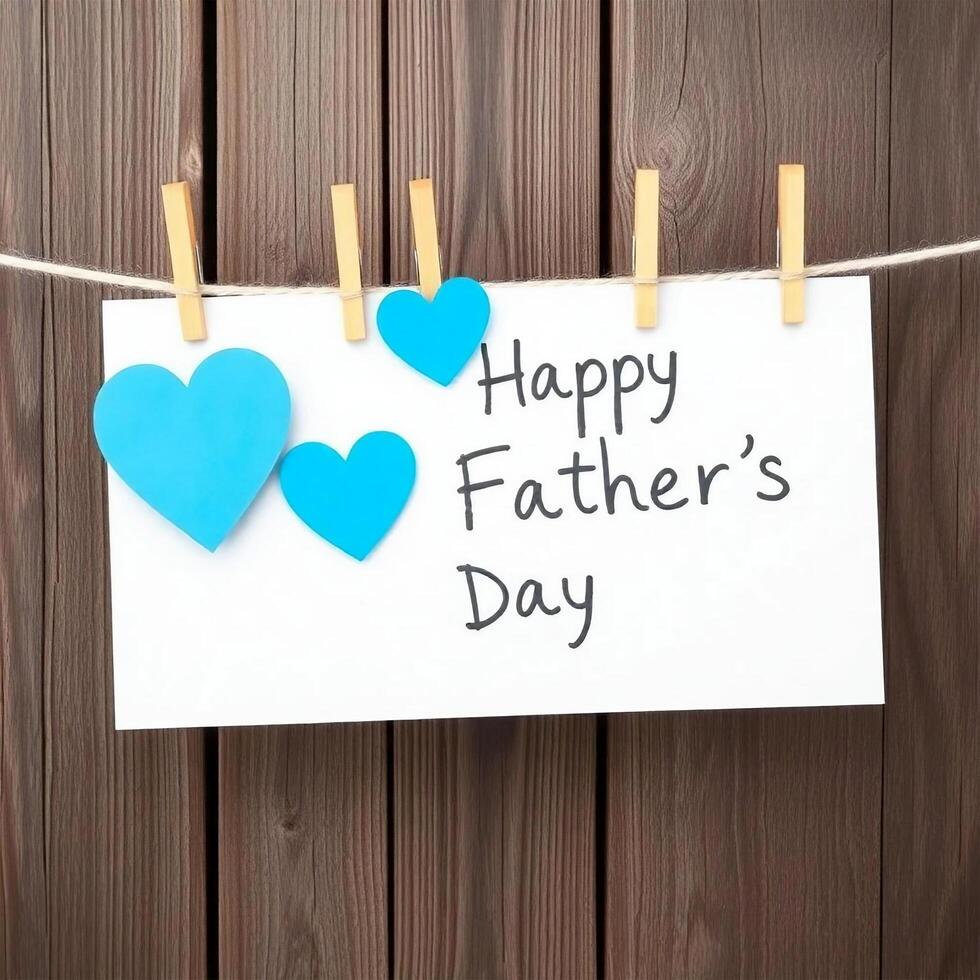 Rustic Fathers Day Greeting Card with Blue Hearts Heartfelt Message Inside photo