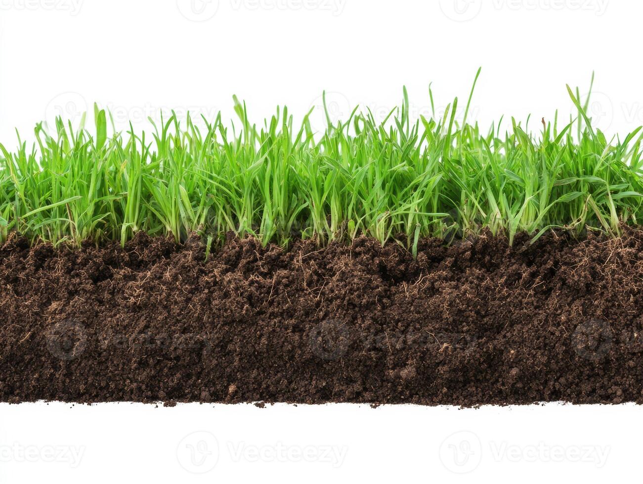 Soil and grass layers showing healthy growth in a garden setting photo