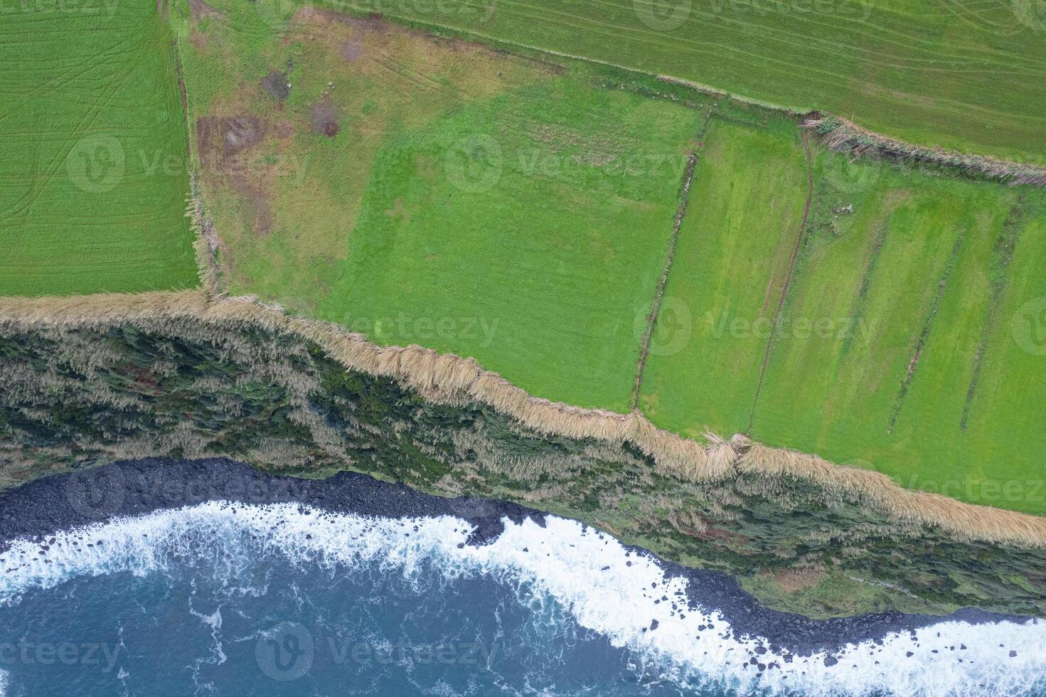 aerial directly above drone image of a cliff on the north coast of the island of Sao Miguel. Azores islands photo