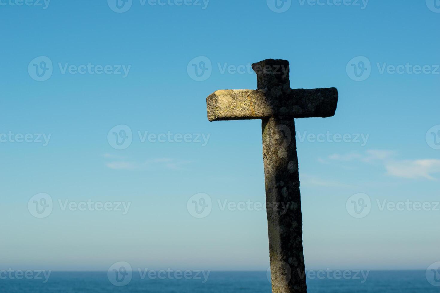 stone cross on the coast of Galicia, santiago's along the seaside photo