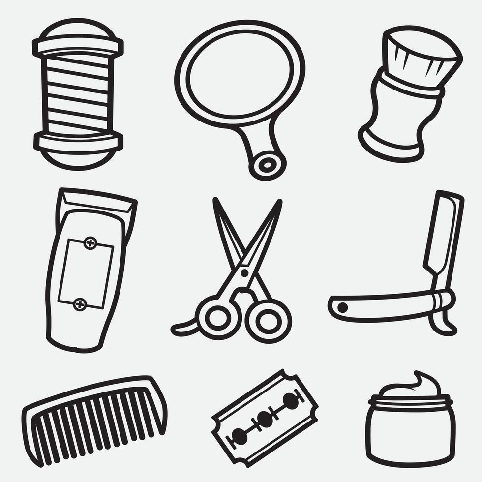 set of barbershop with outline style good for symbol, icon, element design, coloring book, coloring page,, etc vector