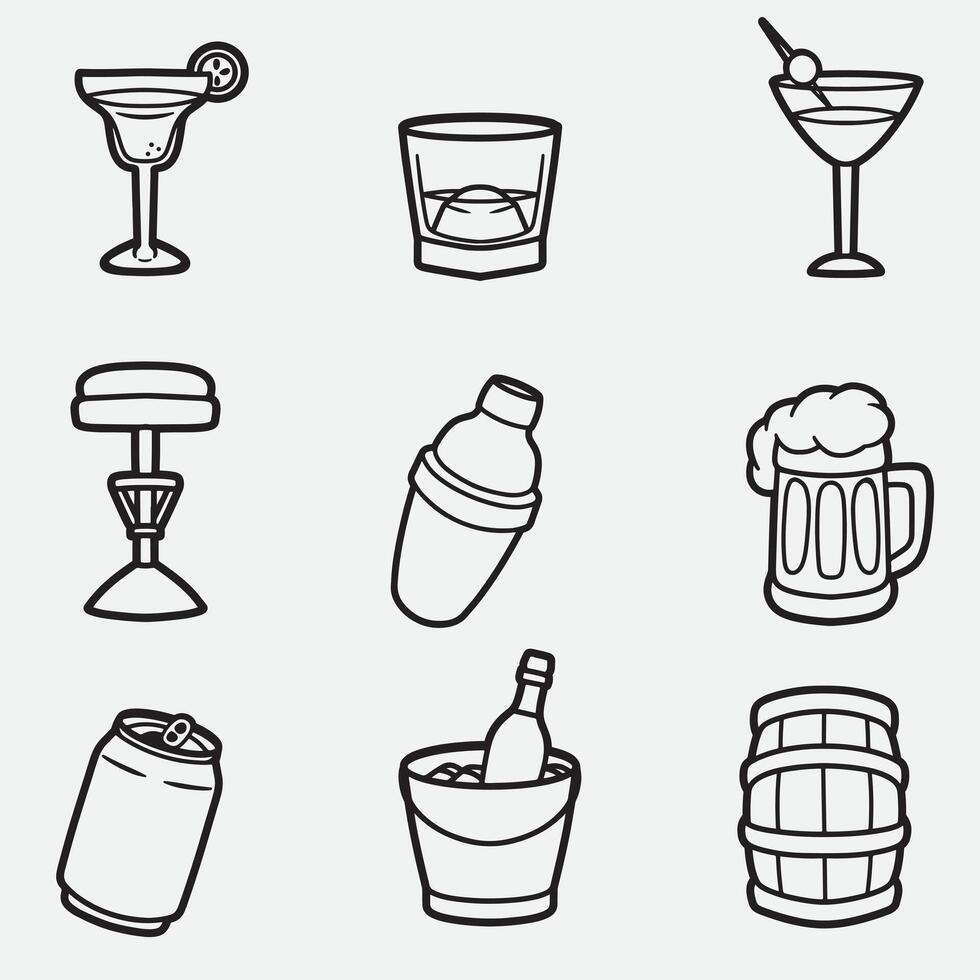 set of bar with outline style good for icon, symbol, element design, coloring book, coloring page, etc vector