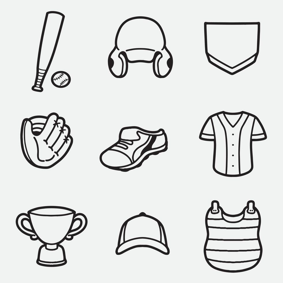 set of baseball with outline style good for icon, symbol, element design, coloring book, coloring page, etc vector