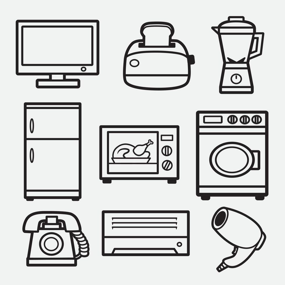 set of electronic with outline style good for icon, symbol, element design, coloring book, coloring page, etc vector