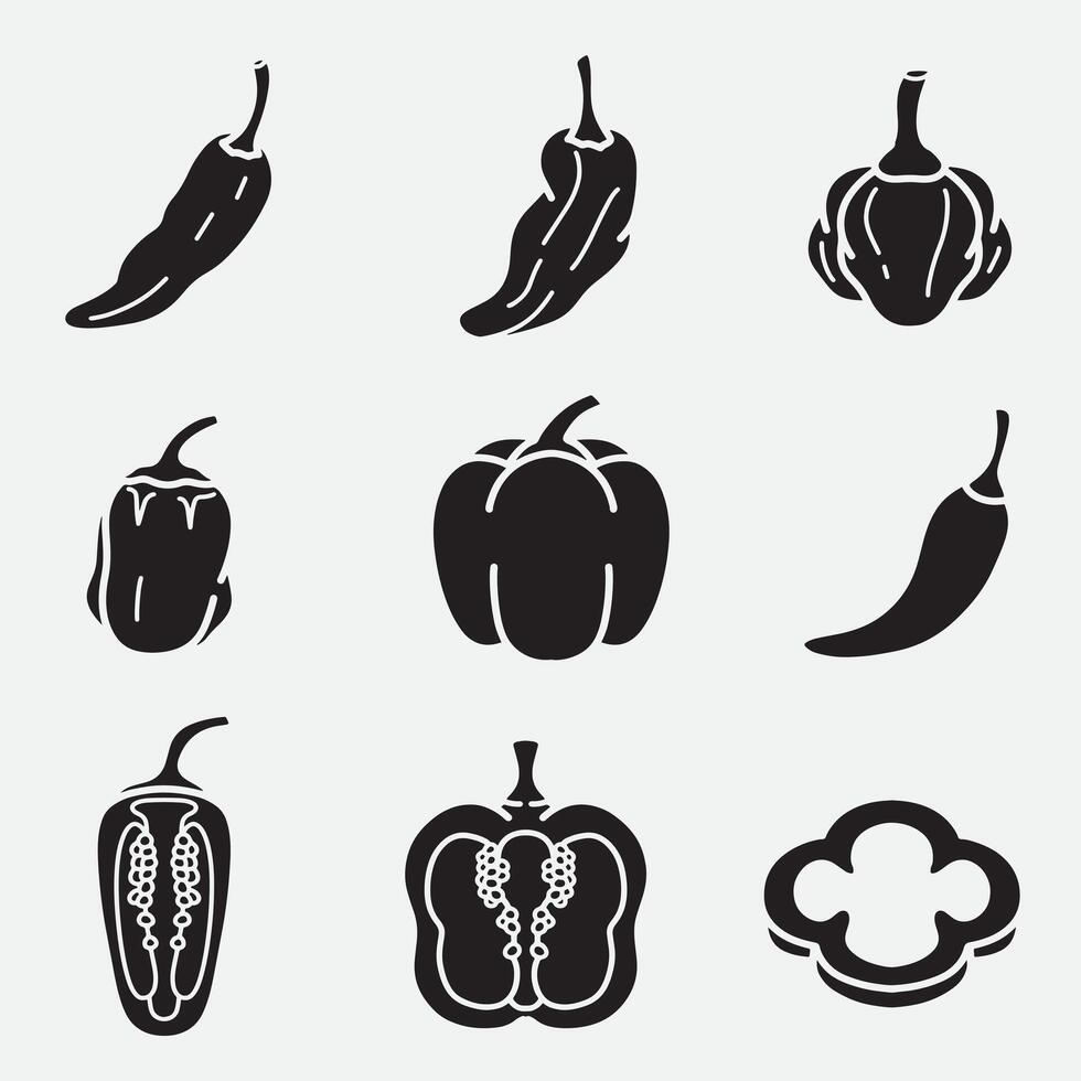 set of chili good for icon, symbol, logo, element design, silhouette design, etc vector
