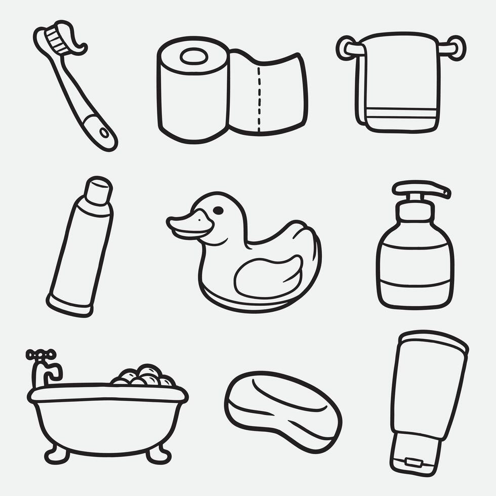 set of bathroom equipment with outline style good for icon, symbol, element design, coloring book, coloring page, etc vector